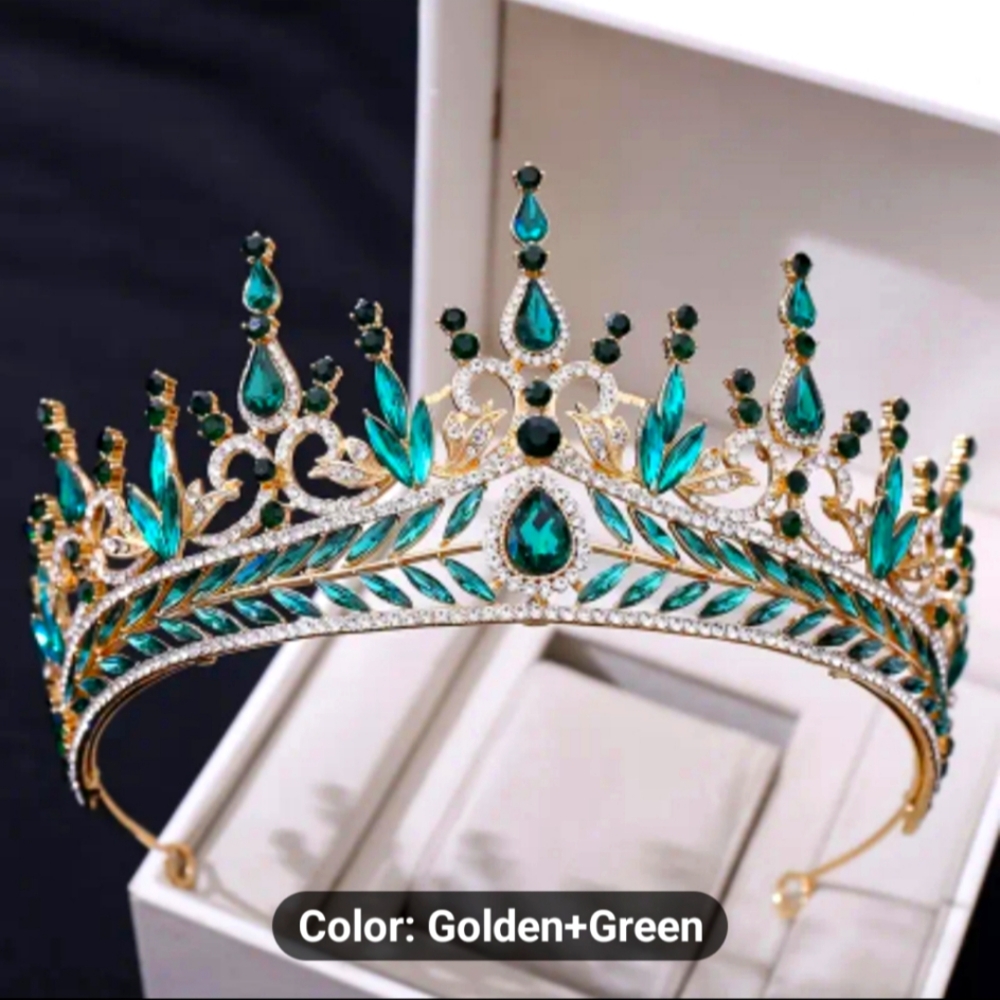 NEW SPARKLING GREEN TIARA CROWN SHAPED HEADBAND WITH RHINESTONES 1PC